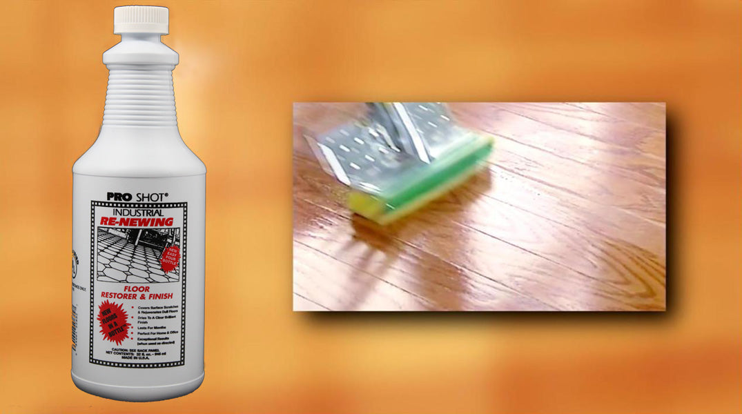 How to apply pro shot floor restorer & finish. Image 2. Apply pro shot floor restorer with a sponge mop.